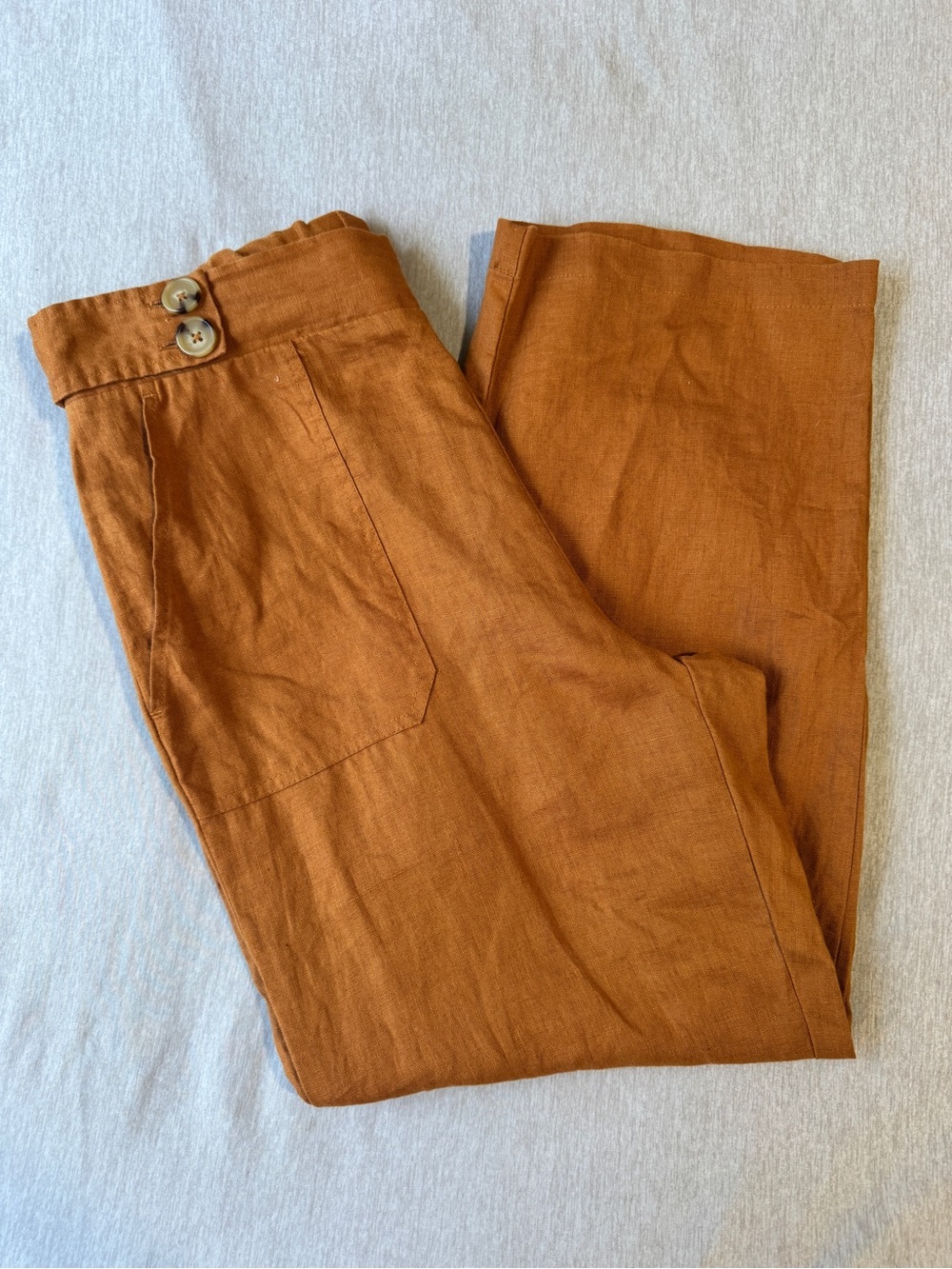 Calligraphie 100% Linen Burnt Orange High Rise Wide Leg Pants S